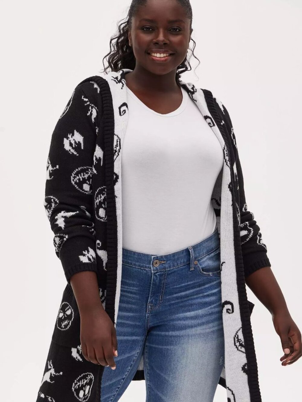 Torrid Disney Nightmare Before Christmas Jack Skellington Black Cardigan w/ Hood